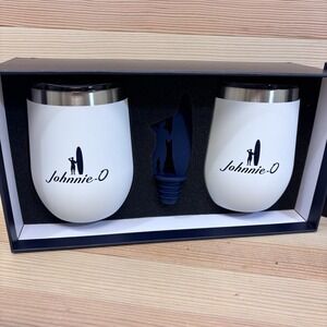 Johnnie O Stainless Steel Tumbler Gift Set White Stemless Wine Stopper To Go Cup